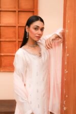 Premium Embroidered Silk Long Shirt with Dupatta - Image 5