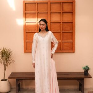 Premium Embroidered Silk Long Shirt with Dupatta